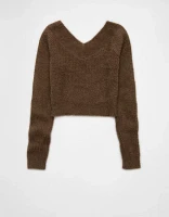 AE Cropped Open V-Neck Sweater