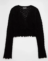 AE Pointelle Twist-Front Cropped Sweater