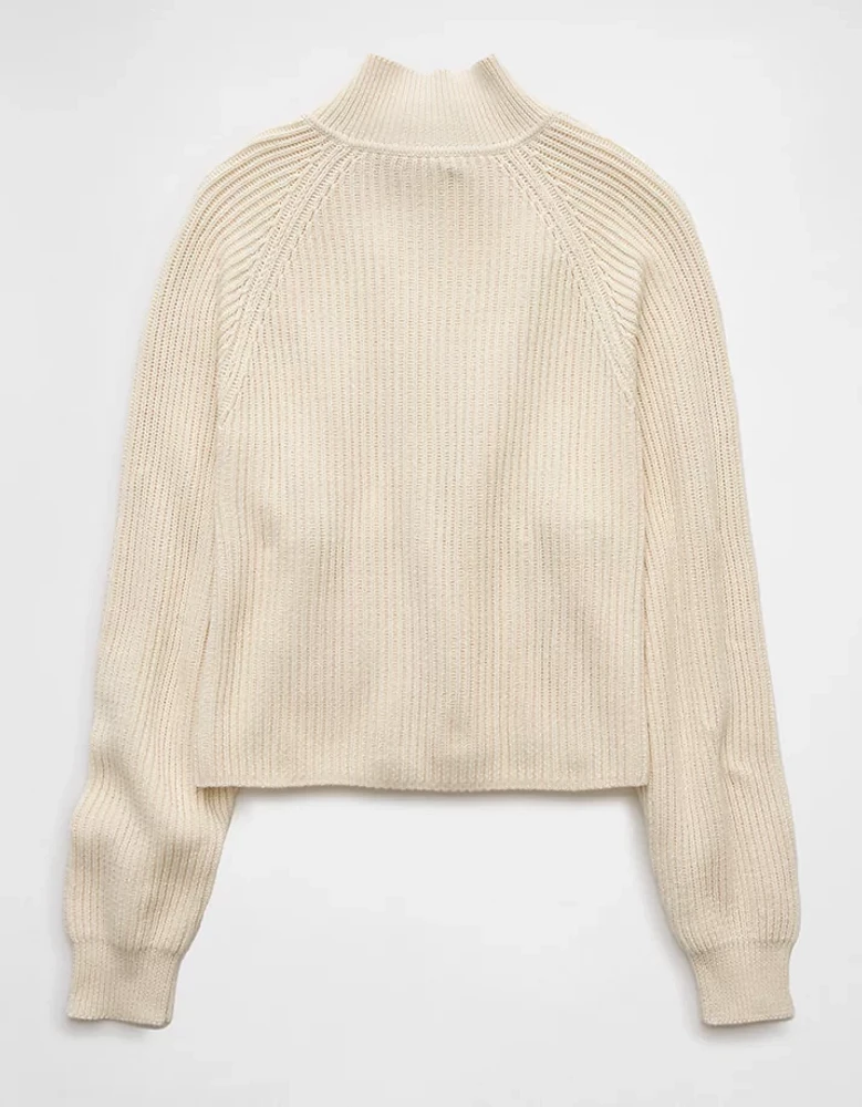 AE Cropped Mock Neck Quarter-Zip Sweater