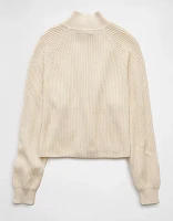 AE Cropped Mock Neck Quarter-Zip Sweater