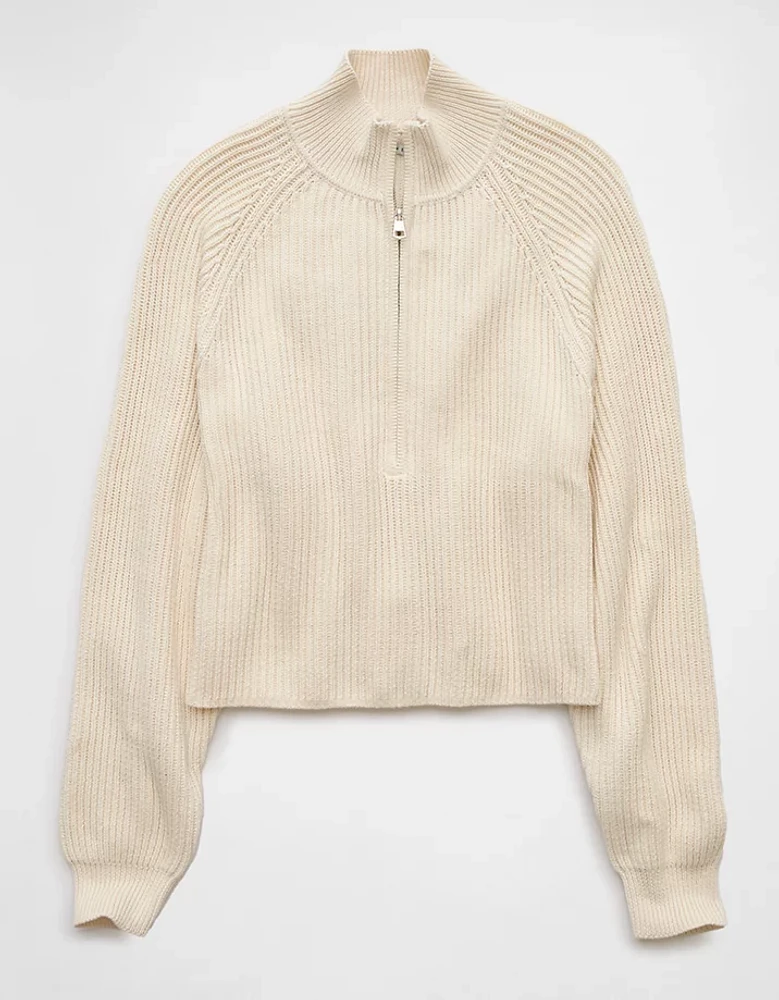 AE Cropped Mock Neck Quarter-Zip Sweater