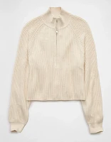 AE Cropped Mock Neck Quarter-Zip Sweater