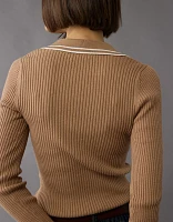 AE Long-Sleeve Collared Polo Sweater