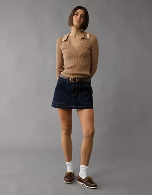 AE Long-Sleeve Collared Polo Sweater