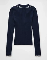 AE Long-Sleeve Collared Polo Sweater