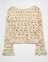 AE Boat Neck Bell Sleeve Crochet Sweater