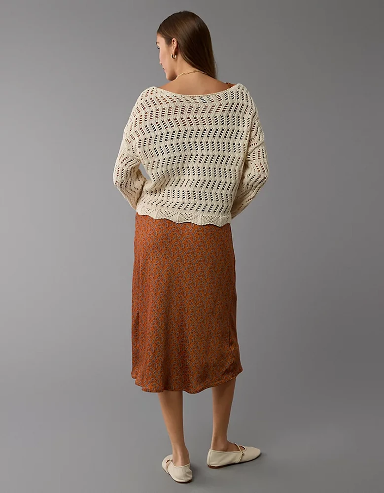 AE Boat Neck Bell Sleeve Crochet Sweater