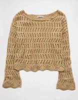 AE Boat Neck Bell Sleeve Crochet Sweater