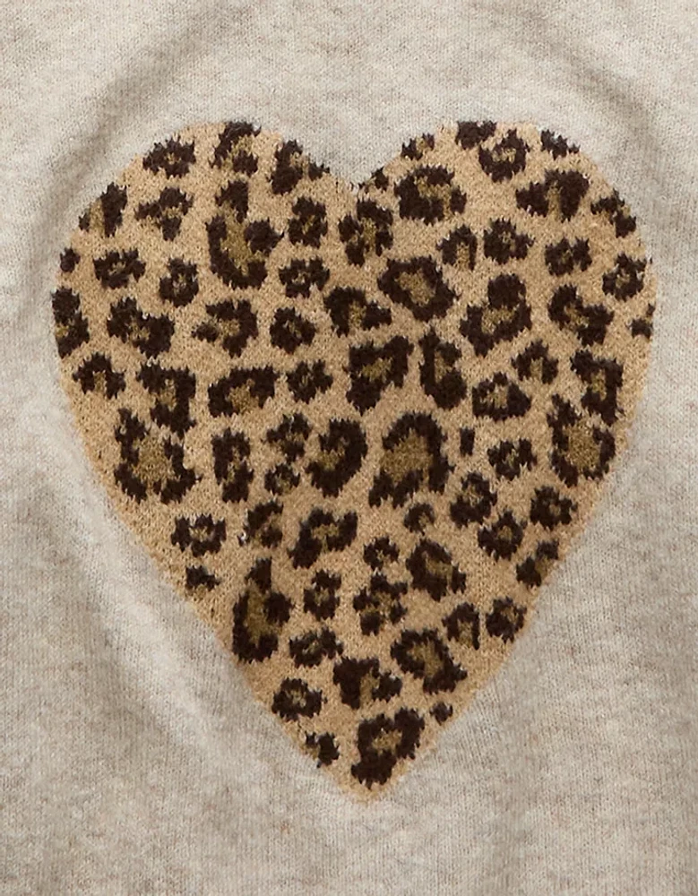 AE Whoa So Soft Leopard Heart Crew Neck Sweater