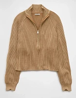 AE Cropped Mock Neck Quarter-Zip Sweater