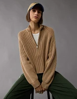 AE Cropped Mock Neck Quarter-Zip Sweater