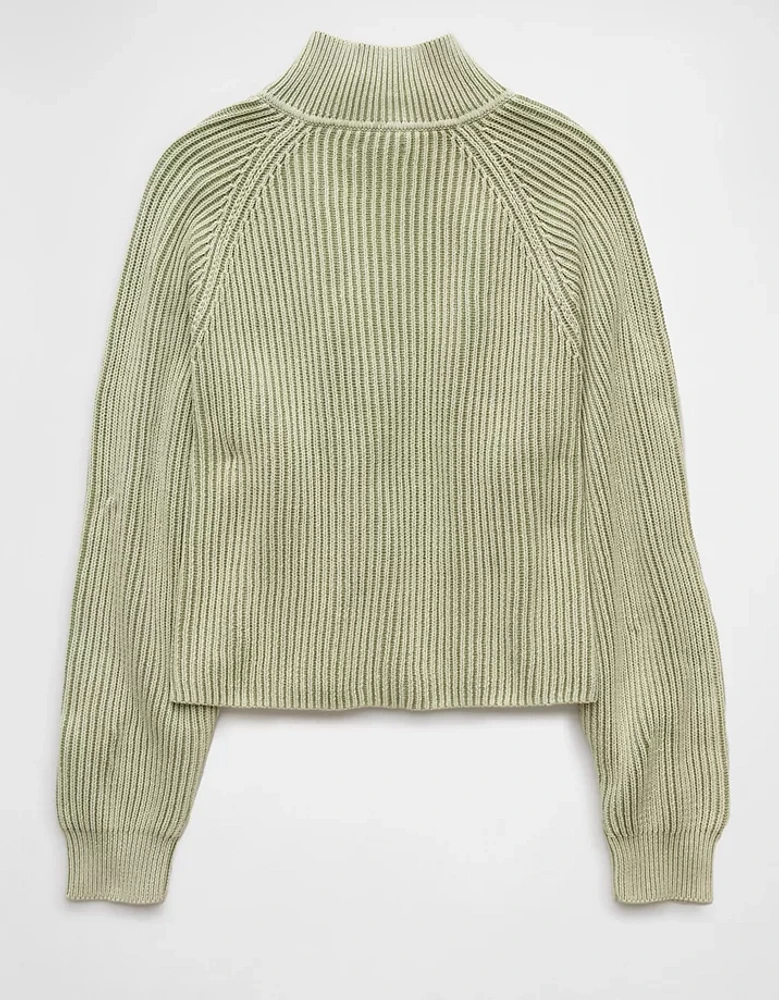 AE Cropped Mock Neck Quarter-Zip Sweater