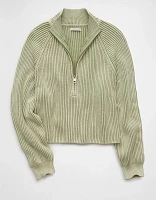 AE Cropped Mock Neck Quarter-Zip Sweater