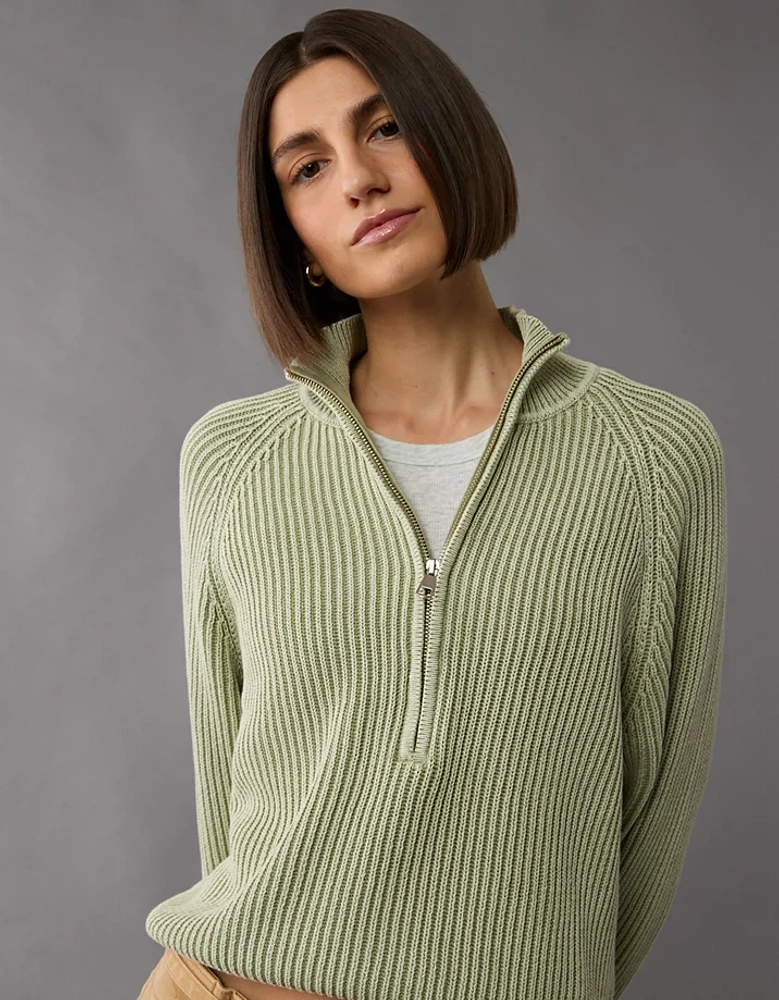 AE Cropped Mock Neck Quarter-Zip Sweater