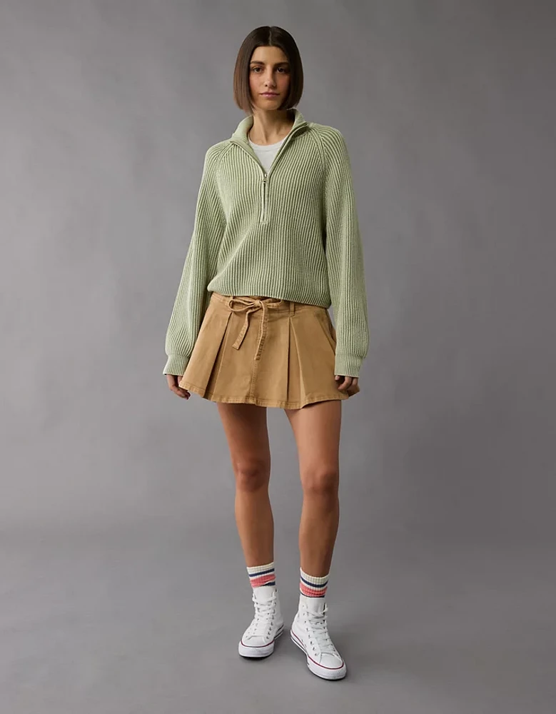 AE Cropped Mock Neck Quarter-Zip Sweater