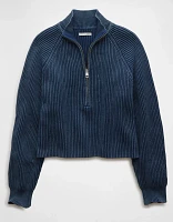 AE Cropped Mock Neck Quarter-Zip Sweater