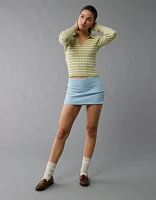 AE Long-Sleeve Striped Collared Polo Sweater