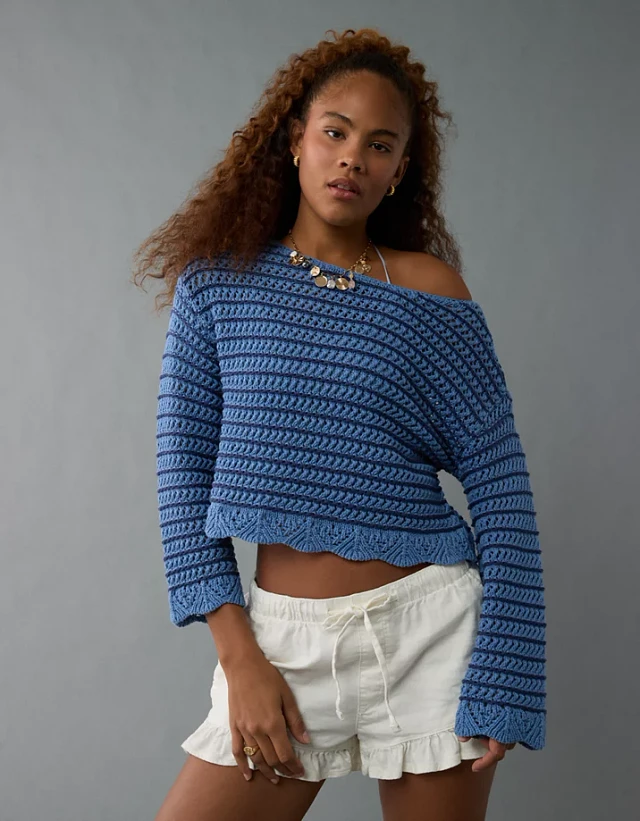 AE Ballet Neck Open Knit Sweater