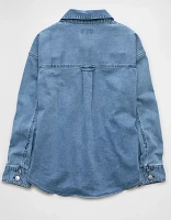 AE Dreamy Drape Cozy Long-Sleeve Button-Up Denim Shirt