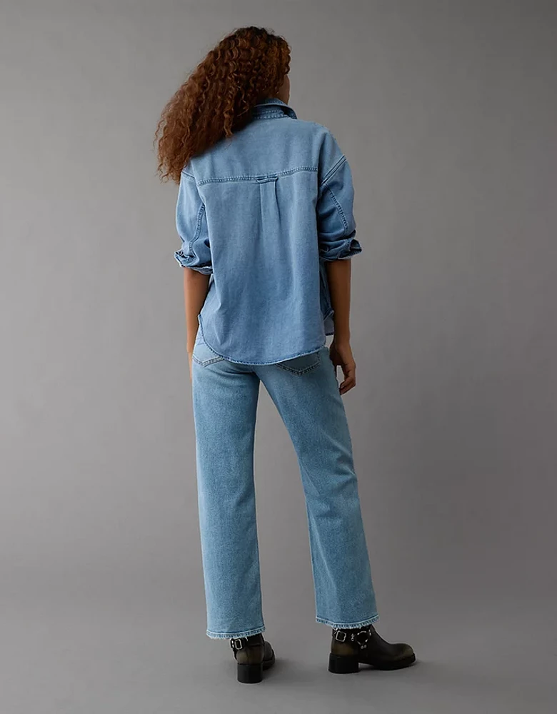 AE Dreamy Drape Cozy Long-Sleeve Button-Up Denim Shirt