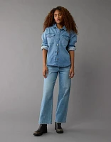 AE Dreamy Drape Cozy Long-Sleeve Button-Up Denim Shirt