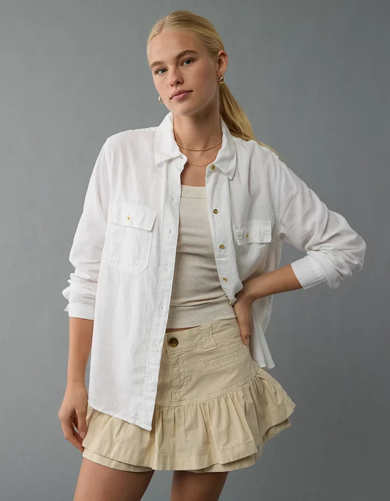 AE Weekend Vibes Linen-Blend Long-Sleeve Button-Up Shirt