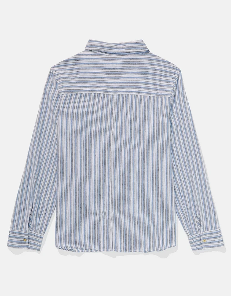 AE Weekend Vibes Linen-Blend Long-Sleeve Button-Up Shirt