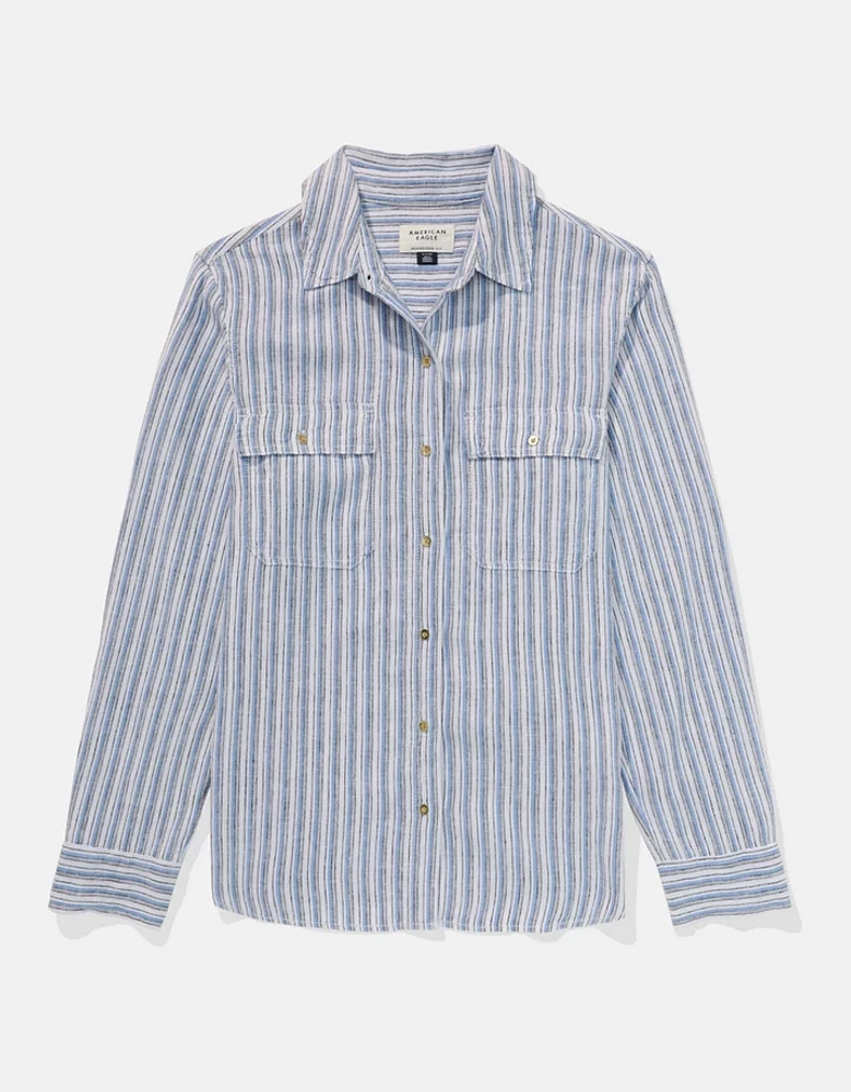 AE Weekend Vibes Linen-Blend Long-Sleeve Button-Up Shirt