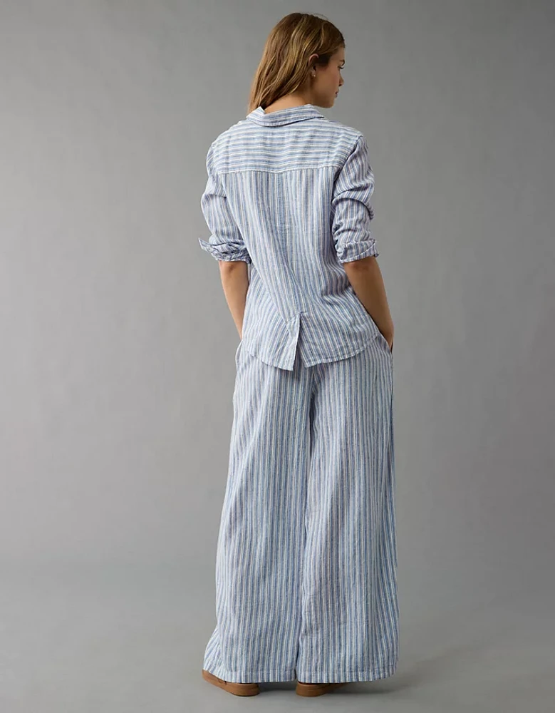 AE Weekend Vibes Linen-Blend Long-Sleeve Button-Up Shirt