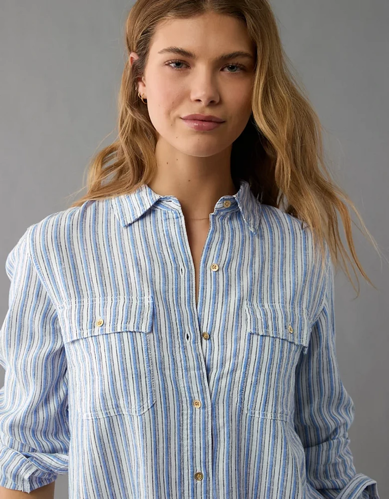AE Weekend Vibes Linen-Blend Long-Sleeve Button-Up Shirt