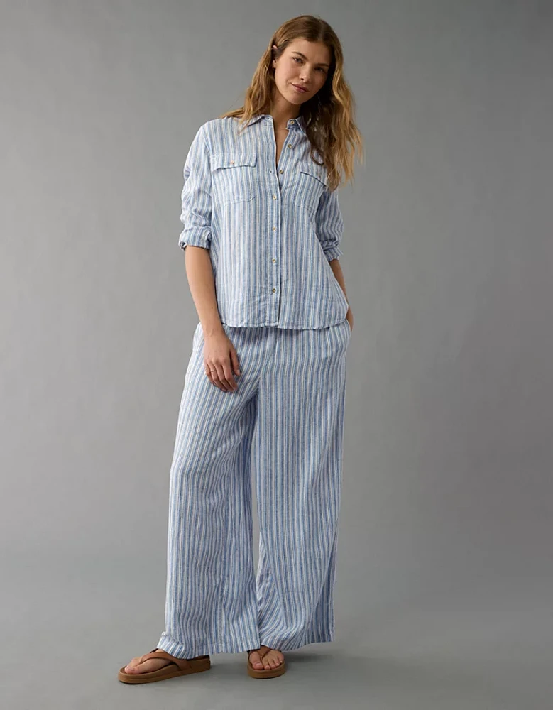 AE Weekend Vibes Linen-Blend Long-Sleeve Button-Up Shirt
