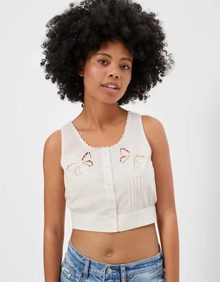 AE Cropped Button-Front Tank Top