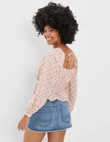 AE Puff-Sleeve Ruched Blouse