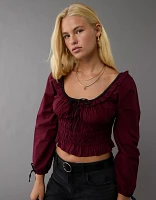 Blouse en popeline froncée à manches longues AE