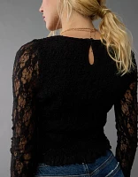 AE Long-Sleeve Lace Smocked Shirt