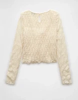 Chemisier à smocks et dentelle manches longues AE