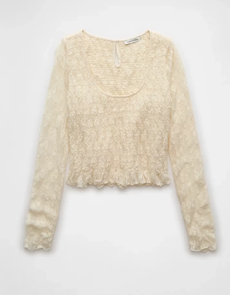 Chemisier à smocks et dentelle manches longues AE