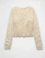 Chemisier à smocks et dentelle manches longues AE