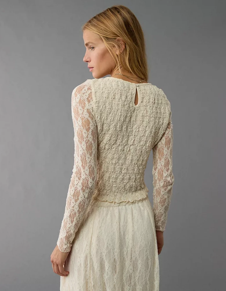 Chemisier à smocks et dentelle manches longues AE