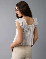 AE Ruched Flutter Sleeve Shirt