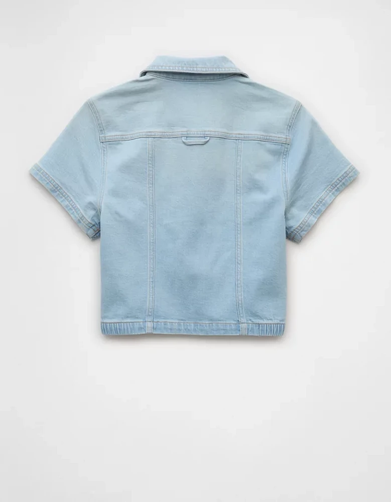 AE Denim Collared Zip-Up T-Shirt