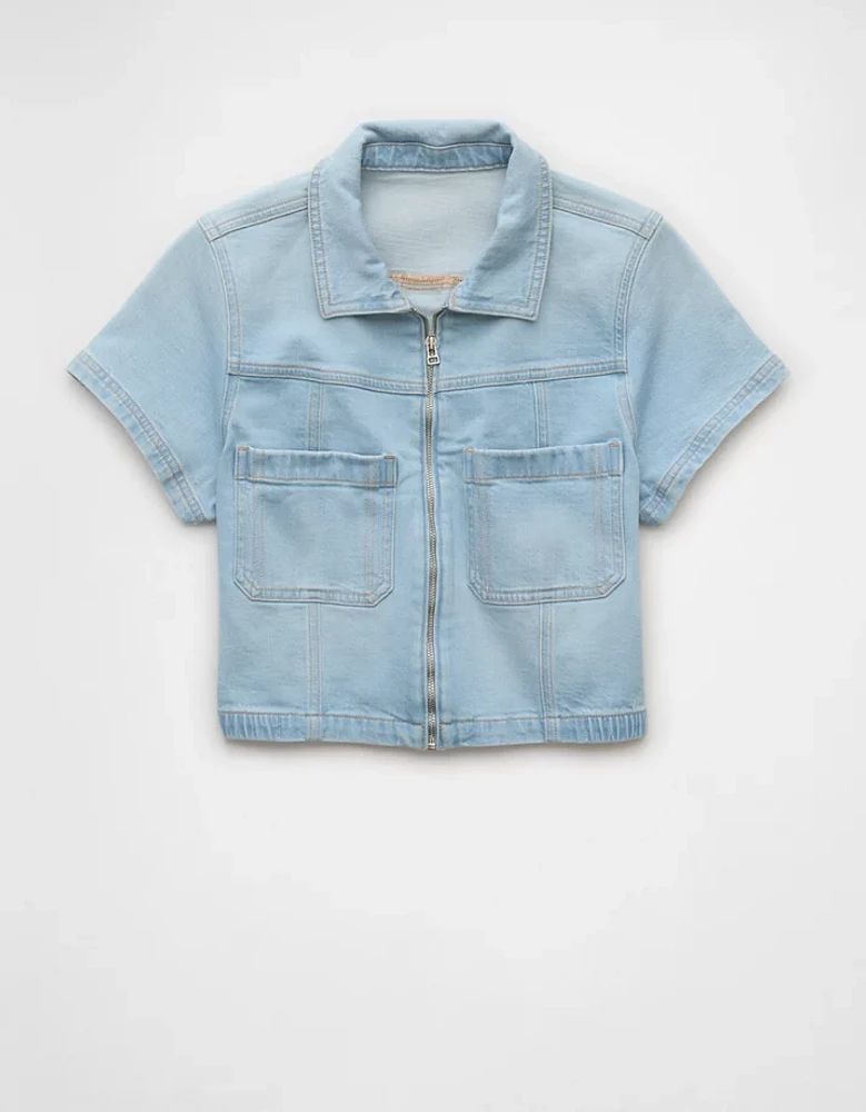 AE Denim Collared Zip-Up T-Shirt