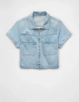 AE Denim Collared Zip-Up T-Shirt