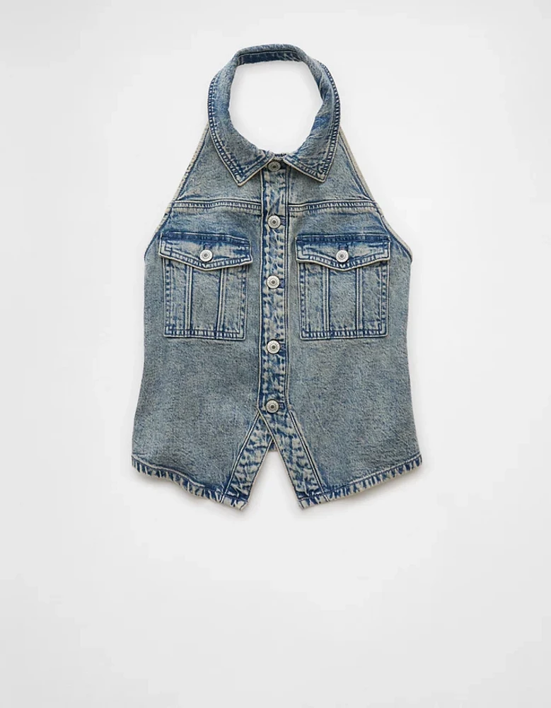 AE Collared Denim Halter Vest