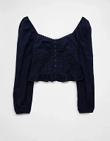 AE Long-Sleeve Cinched Blouse