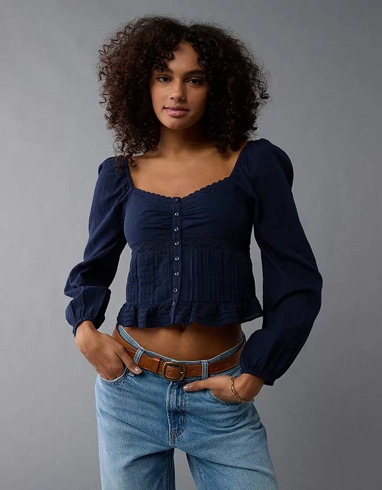 AE Long-Sleeve Cinched Blouse