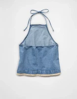 Haut bain-de-soleil en denim au crochet AE