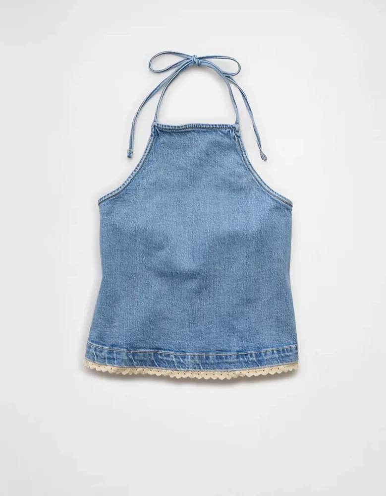 Haut bain-de-soleil en denim au crochet AE