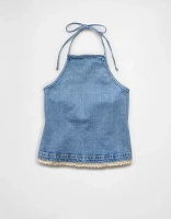 Haut bain-de-soleil en denim au crochet AE