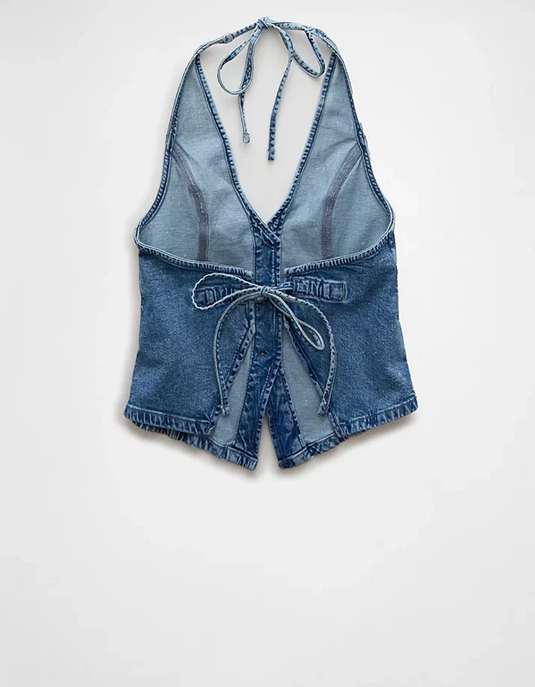 AE Denim V-Neck Halter Vest